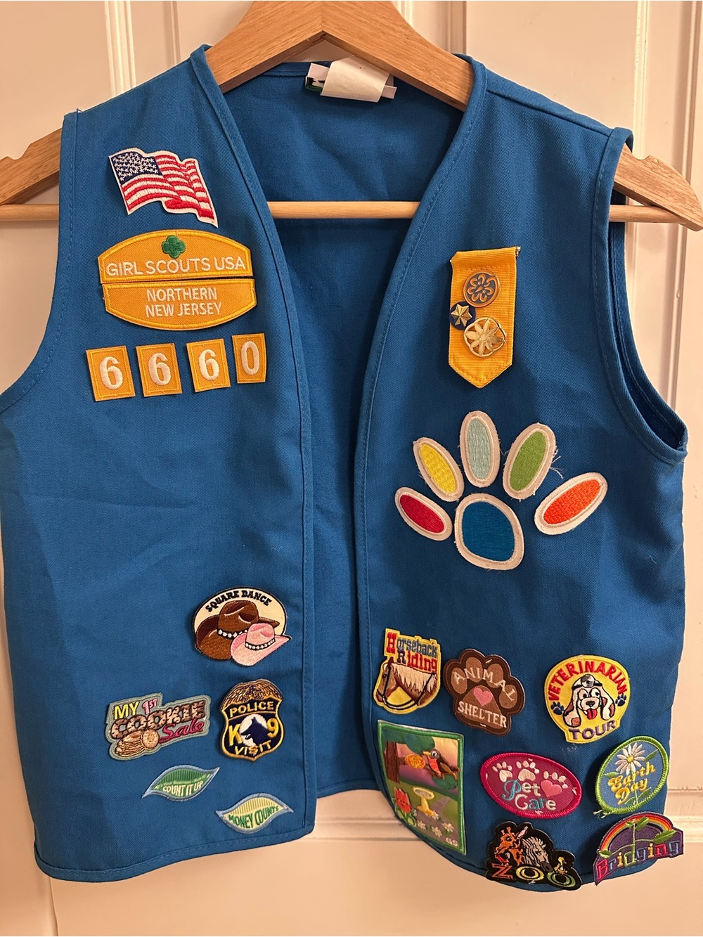 Girl Scouts USA Vest with Colorful Merit Patches - Bright Blue